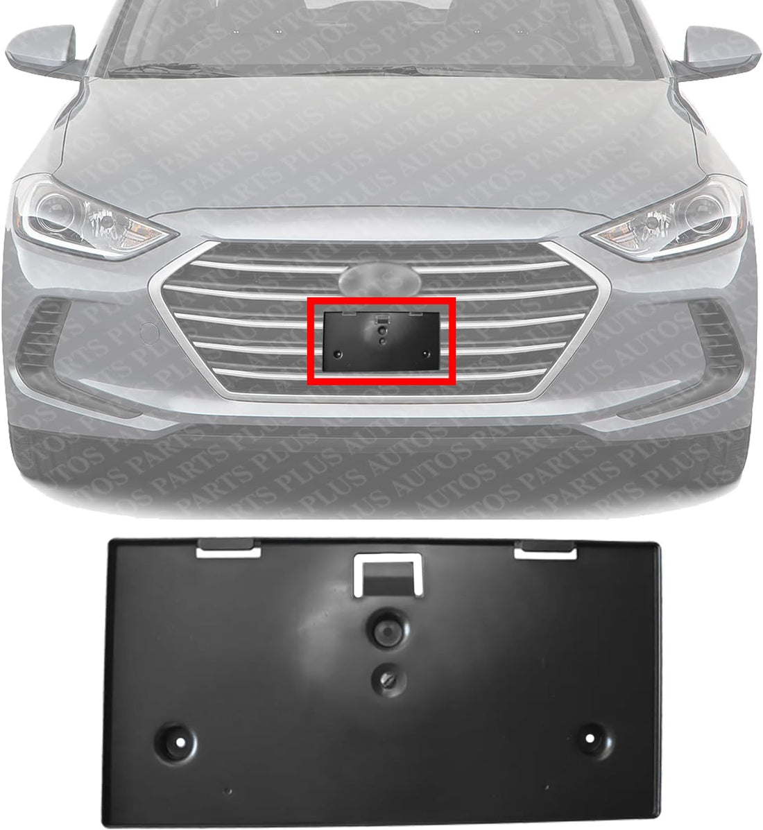 Front License Plate Bracket Textured Plastic with Auto Cruise Control Direct Replacement Compatible with 2017-2018 Hyundai Elantra HY1068105 86519F2020