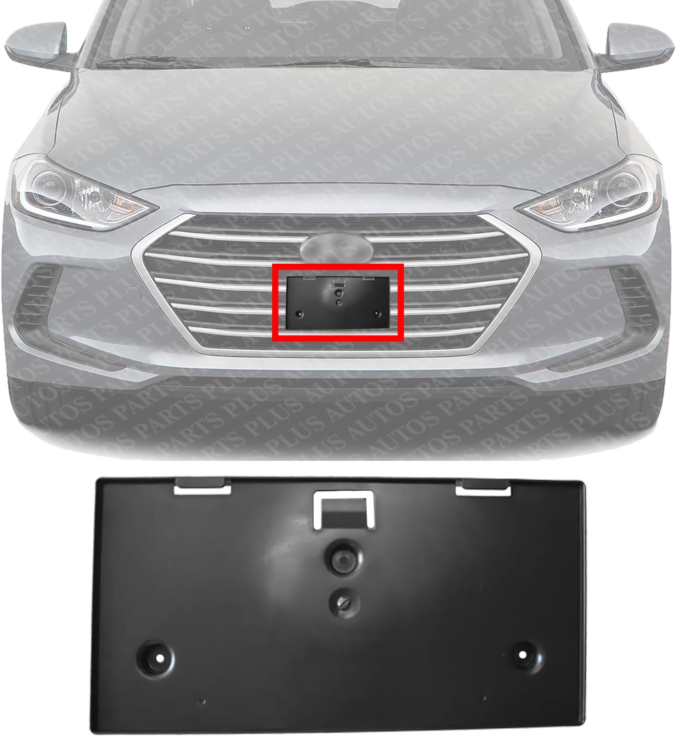 Front License Plate Bracket Textured Plastic with Auto Cruise Control Direct Replacement Compatible with 2017-2018 Hyundai Elantra HY1068105 86519F2020