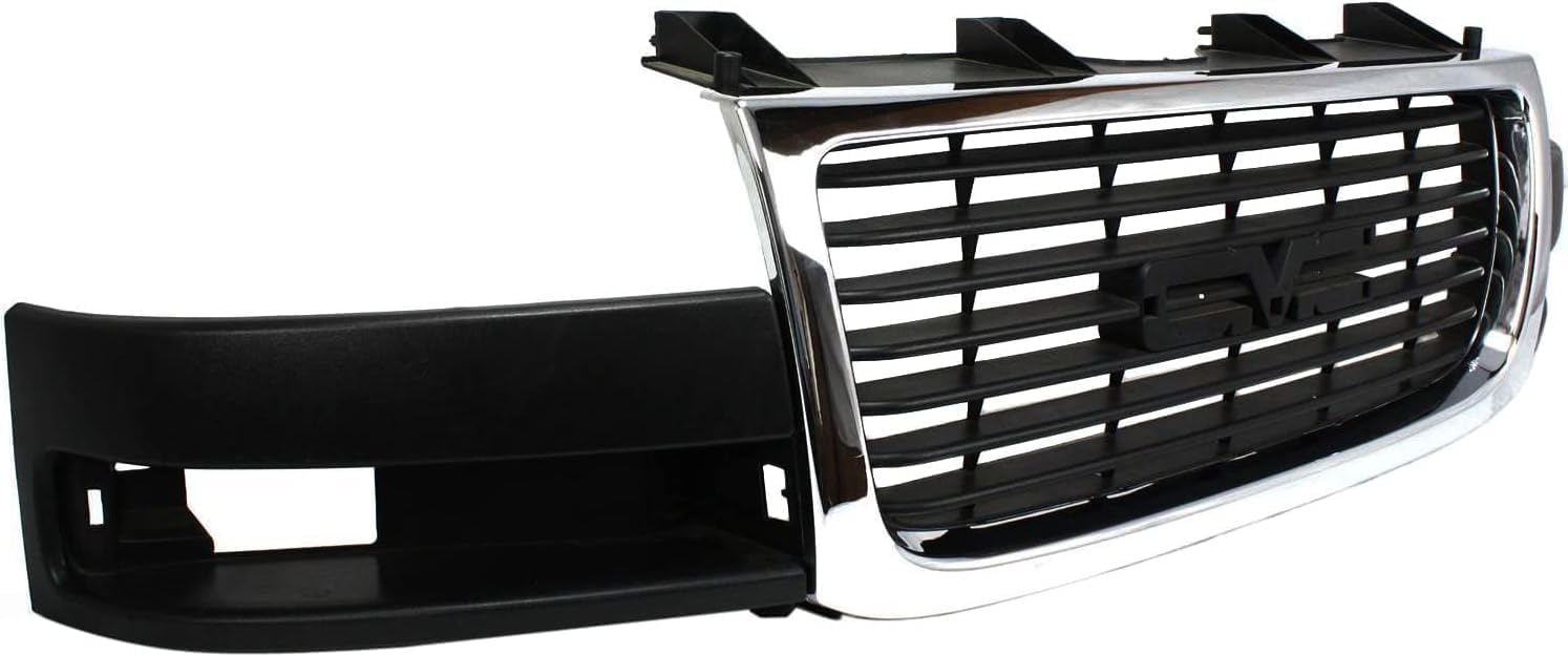 Front Grille Chrome Shell/Painted Black Insert Direct Replacement Compatible With 2003-2023 GMC Savana 1500 2500 3500 GM1200532 84689071