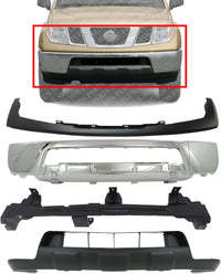 Front Bumper Chrome Steel + Upper Cover + Lower Valance Primed + Retainer Direct Replacement Compatible With 2005-2008 Nissan Frontier NI1000224 NI1002140 NI1006217 NI1015100