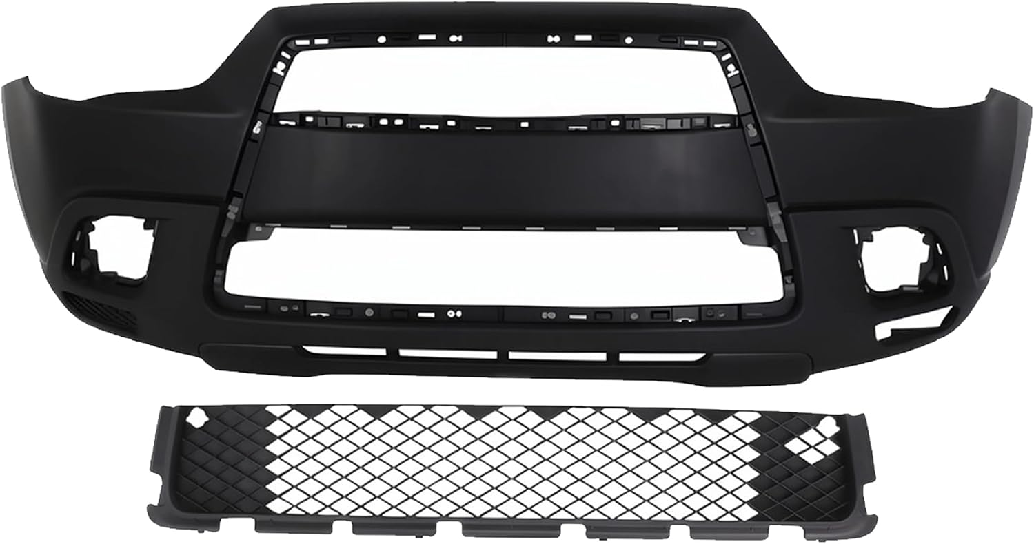 Front Bumper Cover Primed Plastic + Lower Grille Direct Replacement Compatible With 2011-2012 Mitsubishi Outlander/RVR