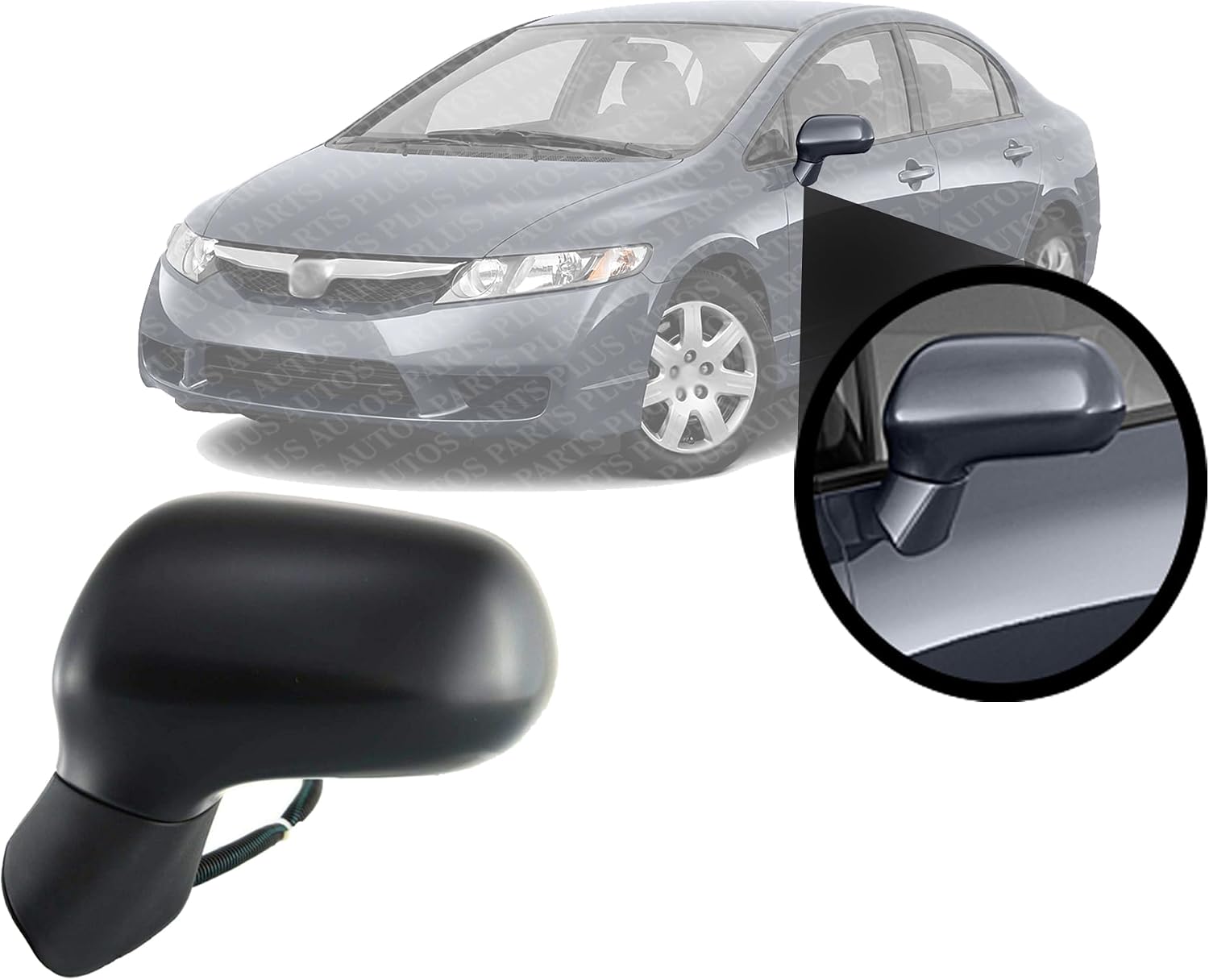 Front Power Mirror Manual Folding Heated Primed Left Driver Side Direct Replacement Compatible With 2006-2011 Honda Civic HO1320221 76250SNEA01