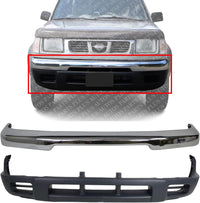 Front Bumper Chrome + Lower Valance Panel Primed Direct Replacement Compatible With 1998-2000 Nissan Frontier / 2000-2001 Xterra NI1002132 NI1095119 NI1095120 620149Z220