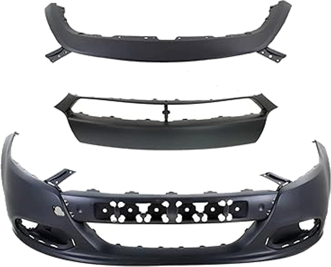 Front Bumper + Upper Cover + Molding Primed Direct Replacement Compatible With 2013-2016 Dodge Dart CH1000A09 CH1014106 CH1044110 1UT51TZZAA 1TS71TZZAF 1WC26TZZAC