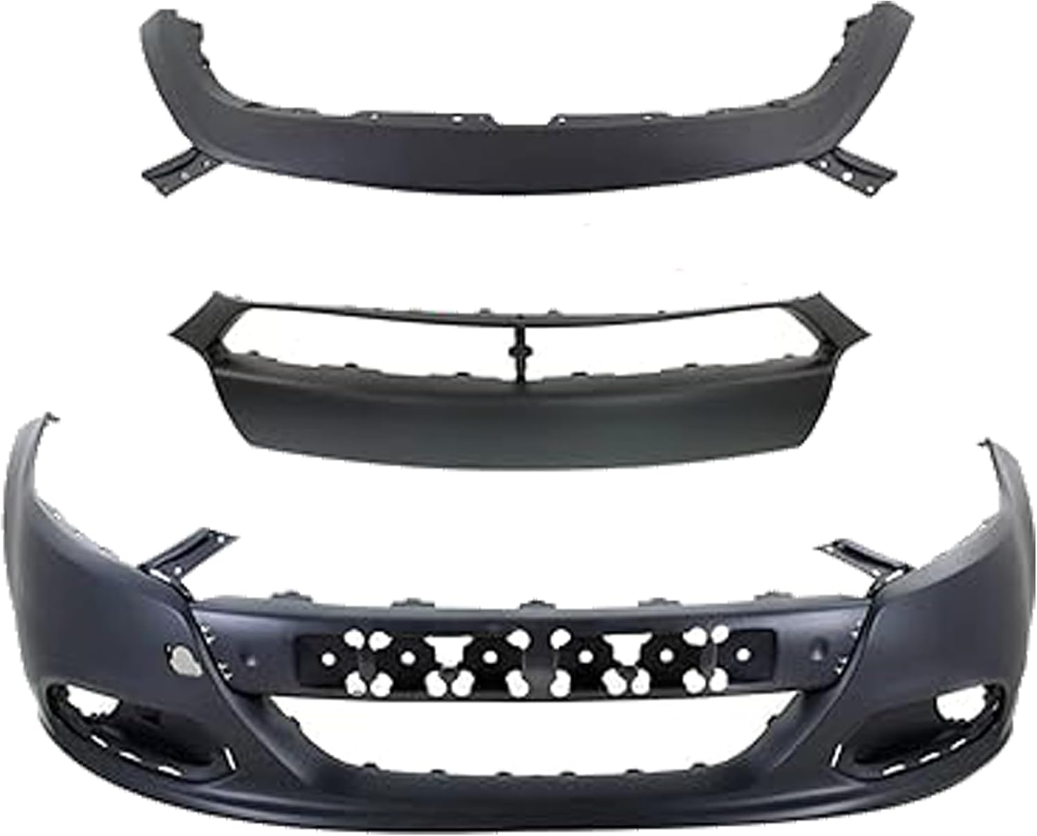 Front Bumper + Upper Cover + Molding Primed Direct Replacement Compatible With 2013-2016 Dodge Dart CH1000A09 CH1014106 CH1044110 1UT51TZZAA 1TS71TZZAF 1WC26TZZAC