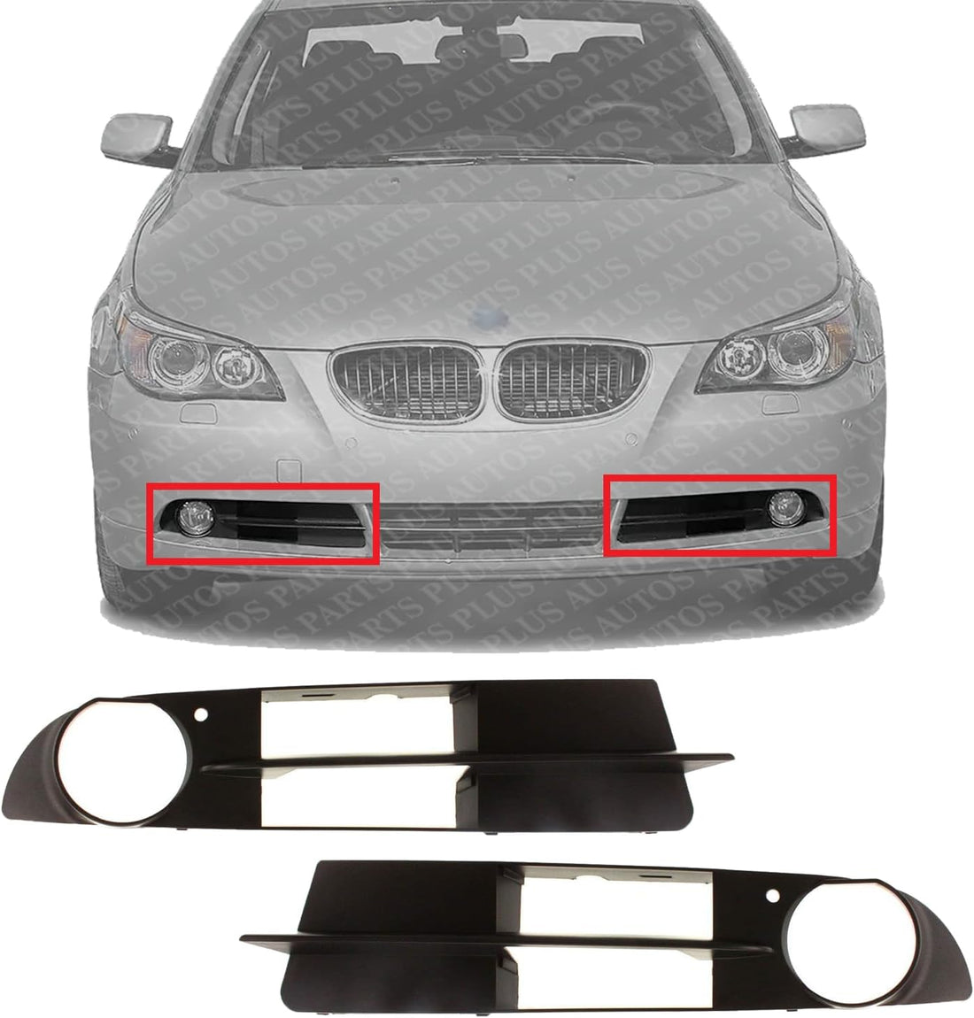 Set Of 2 Front Fog Light Molding Primed Right Passenger & Left Driver Side Direct Replacement Compatible With 2004-2007 BMW 5-Series BM1039109 BM1038109 51117049244 51117049243