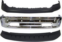 Front Bumper Chrome Steel + Upper Cover Primed + Lower Valance Air Dam Textured Direct Replacement Compatible With Ram 1500 2014-2018 CH1014108 CH1002402 CH1090147