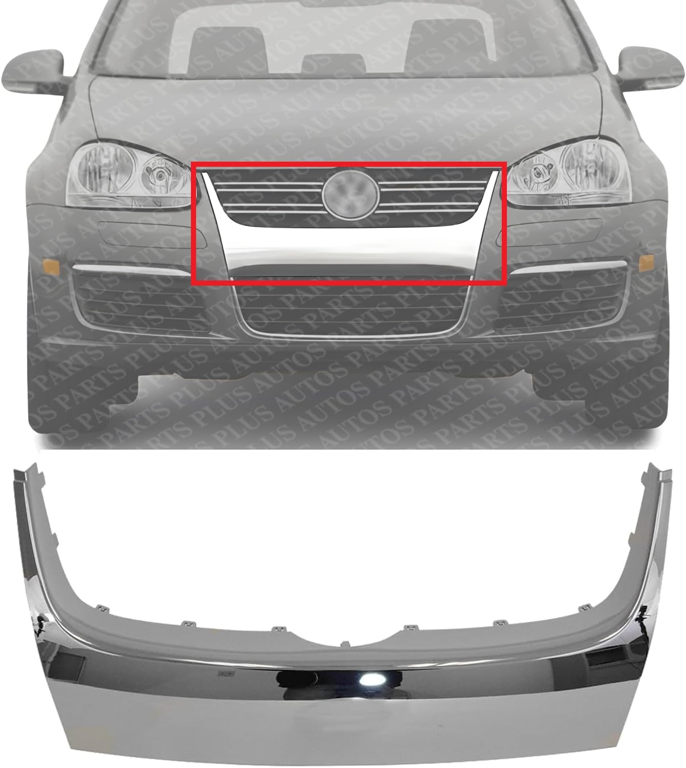 Front Grille Lower Molding Chrome Plastic Direct Replacement Compatible With 2005-2010 Volkswagen Jetta VW1210100 1K5853761A2ZZ