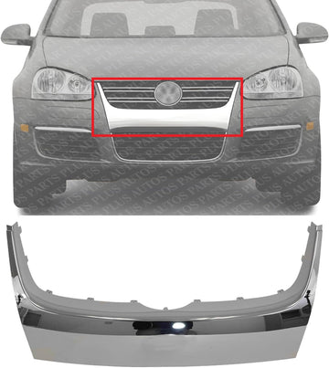 Front Grille Lower Molding Chrome Plastic Direct Replacement Compatible With 2005-2010 Volkswagen Jetta VW1210100 1K5853761A2ZZ