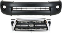 AUTOS PARTS PLUS Front Bumper Cover Textured Plastic + Grille Chrome Shell With Black Insert Direct Replacement Compatible With 2005-2008 Toyota Tacoma TO1000302 TO1200268 5211904040 5310004360