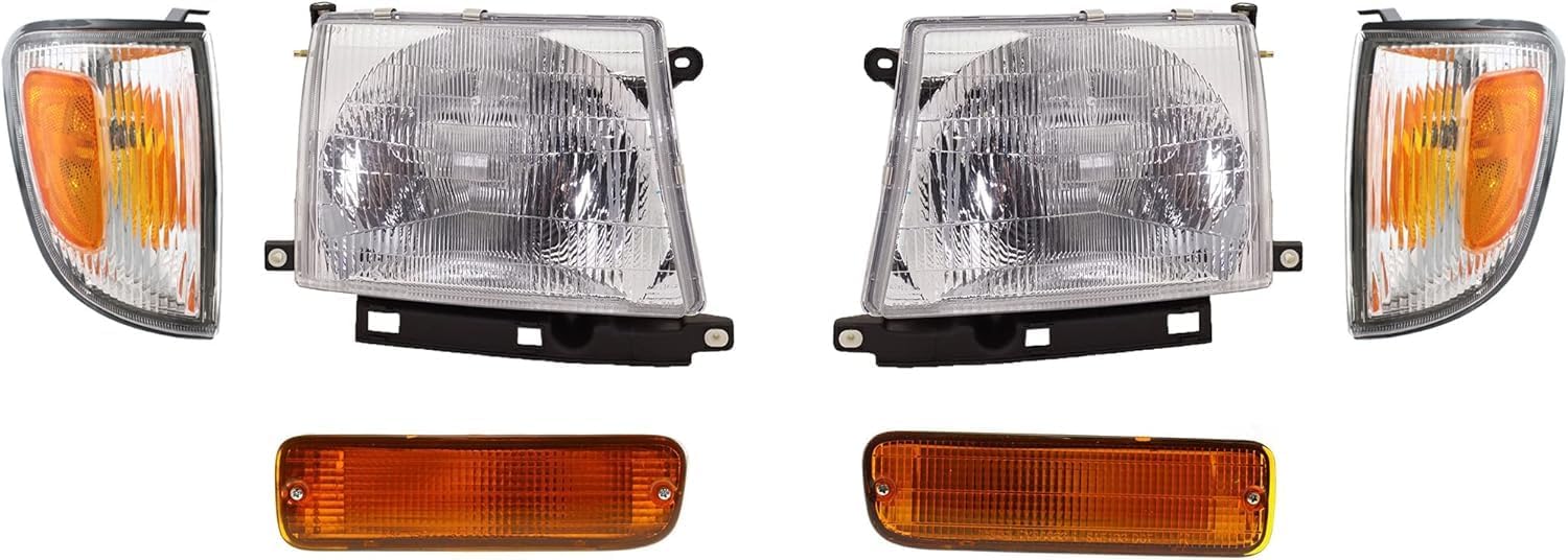 Front Head Light + Corner & Signal Lamp Set Of 6 Left Driver & Right Passenger Side Direct Replacement Compatible With 1998-2000 Toyota Tacoma TO2503120 TO2502120 TO2520155 TO2521155