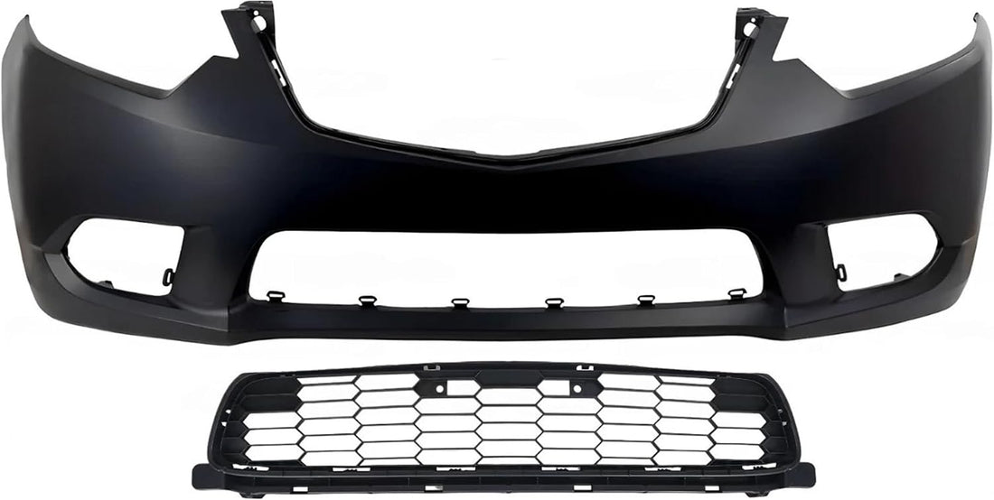 Front Bumper Cover Primed Plastic + Lower Grille Direct Replacement Compatible With 2011-2014 Acura TSX