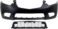 Front Bumper Cover Primed Plastic + Lower Grille Direct Replacement Compatible With 2011-2014 Acura TSX