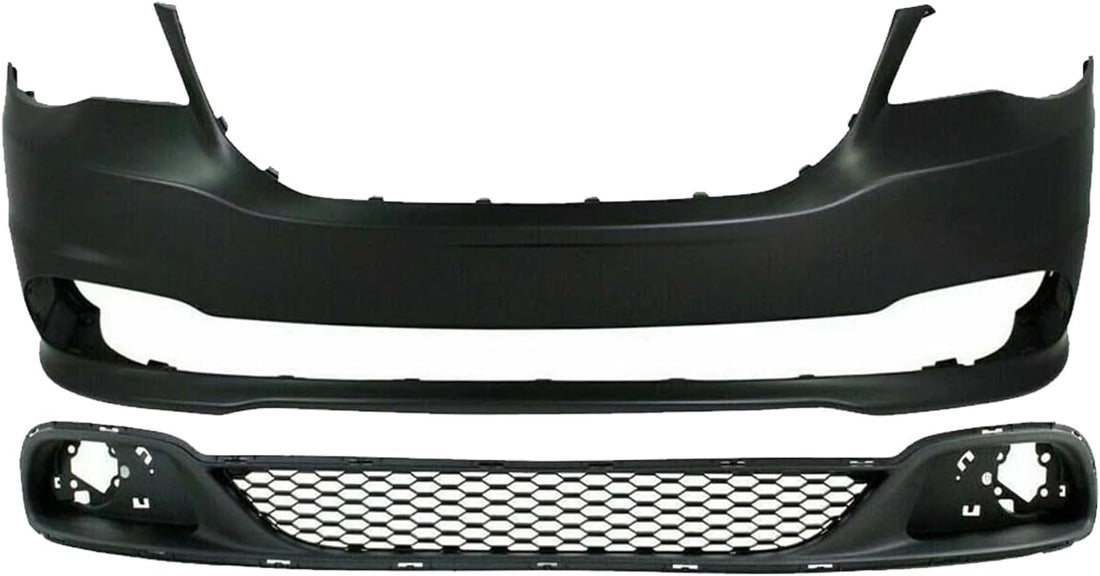 Front Bumper Cover Primed With Fog Light Holes + Lower Grille Textured Gray Direct Replacement Compatible With 2011-2020 Dodge Grand Caravan CH1000A02 CH1036115 68088966AA 68100690AA