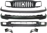 Front Bumper Primed Steel + Grille Assembly + Upper Cover + Lower Valance + Brackets Left & Right Side Direct Replacement Compatible With 2001-2004 Toyota Tacoma 2WD TO1087112