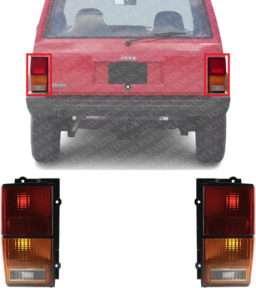 Set Of 2 Tail Light Assembly Plastic Lens And Housing Left Driver & Right Passenger Side Direct Replacement Compatible With 1984-1996 Jeep Cherokee CH2801106 CH2800105