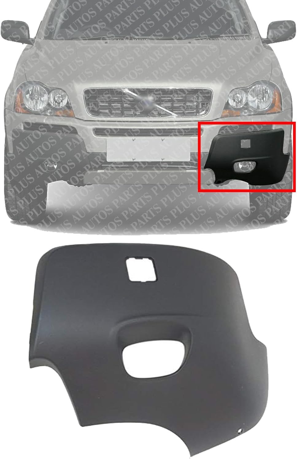 Front Bumper End Cap With Fog Light Hole Primed Left Driver Side Direct Replacement Compatible With 2003-2006 Volvo XC90 VO1016101 86269560