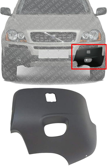 Front Bumper End Cap With Fog Light Hole Primed Left Driver Side Direct Replacement Compatible With 2003-2006 Volvo XC90 VO1016101 86269560