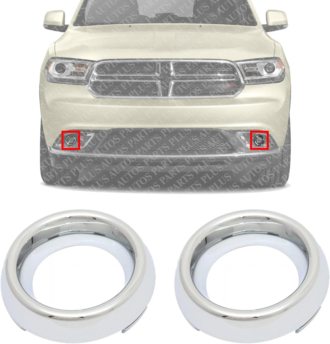 Set Of 2 Front Fog Light Molding Chrome Left Driver = Right Passenger Side Direct Replacement Compatible With 2014-2020 Dodge Durango CH1038161 5113680AA
