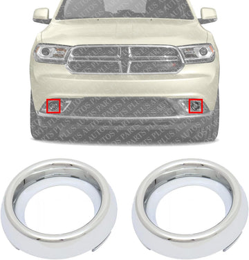 Set Of 2 Front Fog Light Molding Chrome Left Driver = Right Passenger Side Direct Replacement Compatible With 2014-2020 Dodge Durango CH1038161 5113680AA
