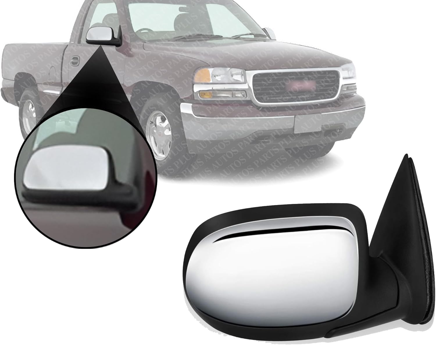 Front Power Mirror Manual Folding Non-Heated Chrome Right Passenger Side Direct Replacement Compatible With 1999-2002 Chevrolet Silverado/GMC SIERRA GM1321174 15172248