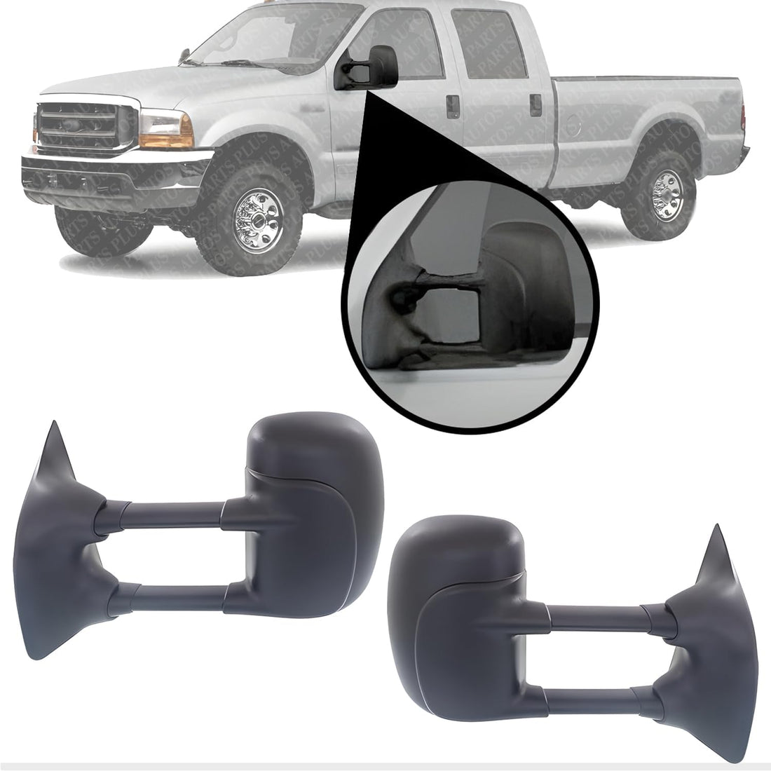 AUTOS PARTS PLUS Set Of 2 Front Manual Towing Mirror Manual Folding Non-Heated Textured Left Driver & Right Passenger Side Direct Replacement Compatible With 1999-2007 Ford F-Series Super Duty