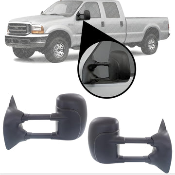 AUTOS PARTS PLUS Set Of 2 Front Manual Towing Mirror Manual Folding Non-Heated Textured Left Driver & Right Passenger Side Direct Replacement Compatible With 1999-2007 Ford F-Series Super Duty