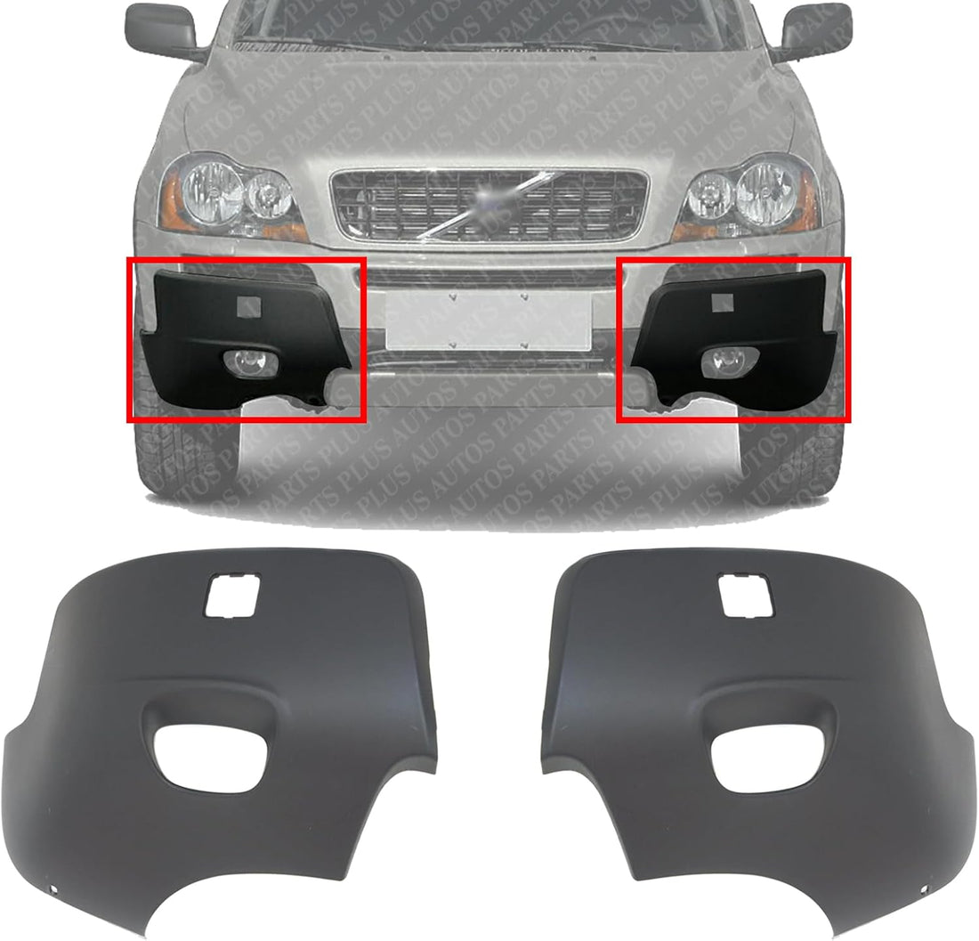 Set Of 2 Front Bumper End Cap With Fog Light Hole Primed Left Driver & Right Passenger Side Direct Replacement Compatible With 2003-2006 Volvo XC90 VO1017101 VO1016101 86483351