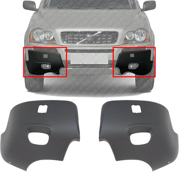 Set Of 2 Front Bumper End Cap With Fog Light Hole Primed Left Driver & Right Passenger Side Direct Replacement Compatible With 2003-2006 Volvo XC90 VO1017101 VO1016101 86483351