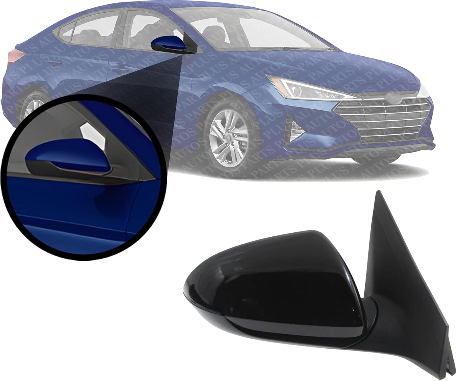Front Power Mirror Non-Heated Manual Folding Primed Right Passenger Side Direct Replacement Compatible With 2017-2020 Hyundai Elantra HY1321224 HY1321250