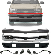 Front Bumper Chrome Steel + Upper Cover + Lower Valance Textured + Bracket Set Of 6 Right & Left Side Direct Replacement Compatible With Chevrolet Silverado 1500 2003-2006