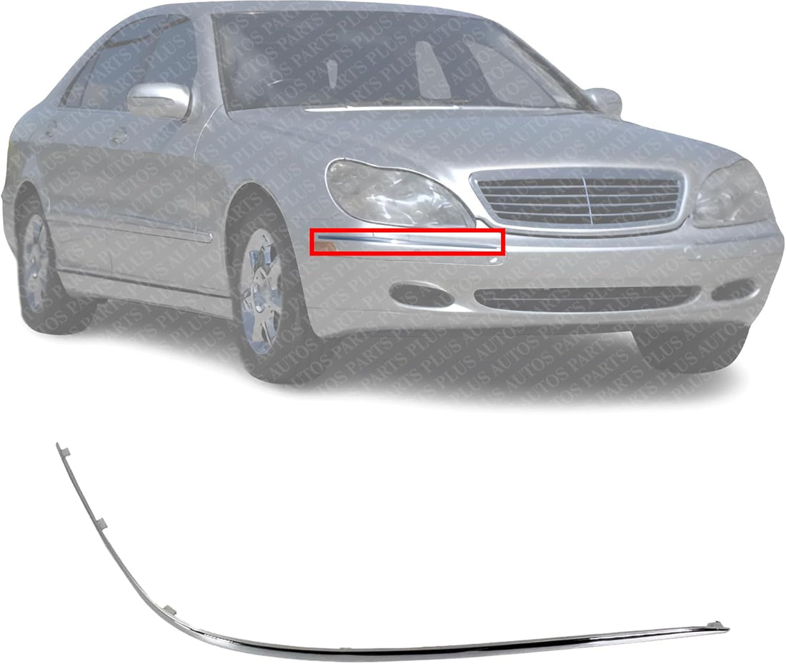 Front Bumper Molding Chrome Right Passenger Side Direct Replacement Compatible With 2000-2002 Mercedes Benz S-Class MB1059102 2208850274