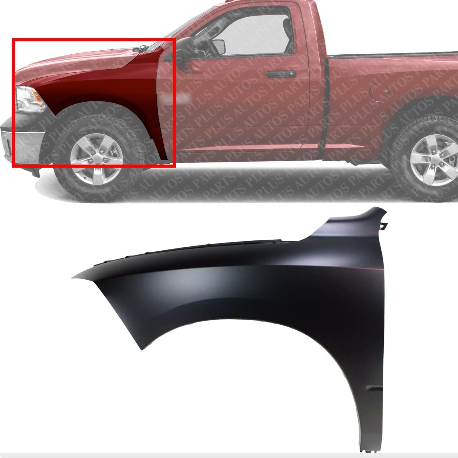 Front Fender Primed Steel Direct Replacement Compatible With 2009-2018 Ram Full Size Pickup CH1240269 68054339AI