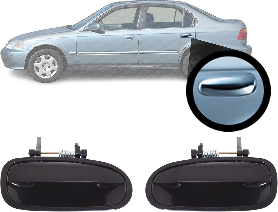 Set Of 2 Rear Exterior Door Handle Smooth Black Plastic Without Keyhole Right Passenger & Left Driver Side Direct Replacement Compatible With 1996-2000 Honda Civic HO1521101 HO1520101