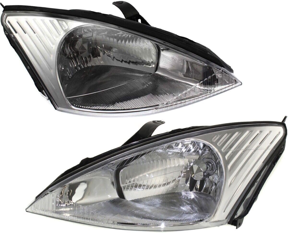 Set Of 2 Front Headlight Assembly Halogen Right Passenger & Left Driver Side Direct Replacement Compatible With 2000-2002 Ford Focus FO2503171 FO2502171 3S4Z13008CC 3S4Z13008CD