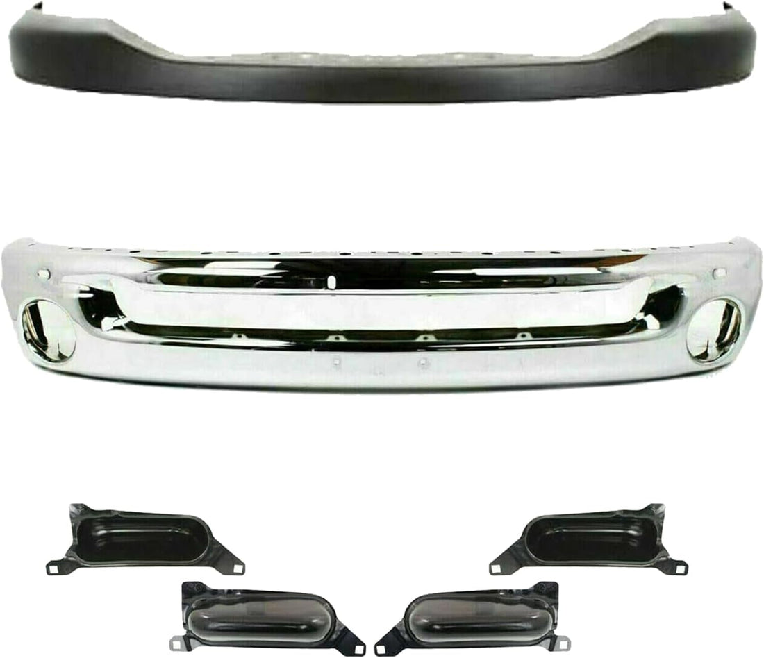 Front Bumper Face Bar Chrome Steel + Upper Cover Textured + Upper And Lower Brackets Right & Left Side Direct Replacement Compatible With 2006-2008 Dodge Ram 1500 CH1002383 CH1000880