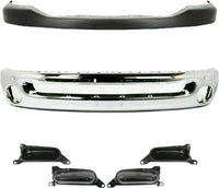 Front Bumper Face Bar Chrome Steel + Upper Cover Textured + Upper And Lower Brackets Right & Left Side Direct Replacement Compatible With 2006-2008 Dodge Ram 1500 CH1002383 CH1000880