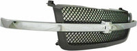 Front Grille Mesh Gray With Chrome Center Bar Direct Replacement Compatible With 2003-2006 Chevrolet Silverado GM1200489 19168629