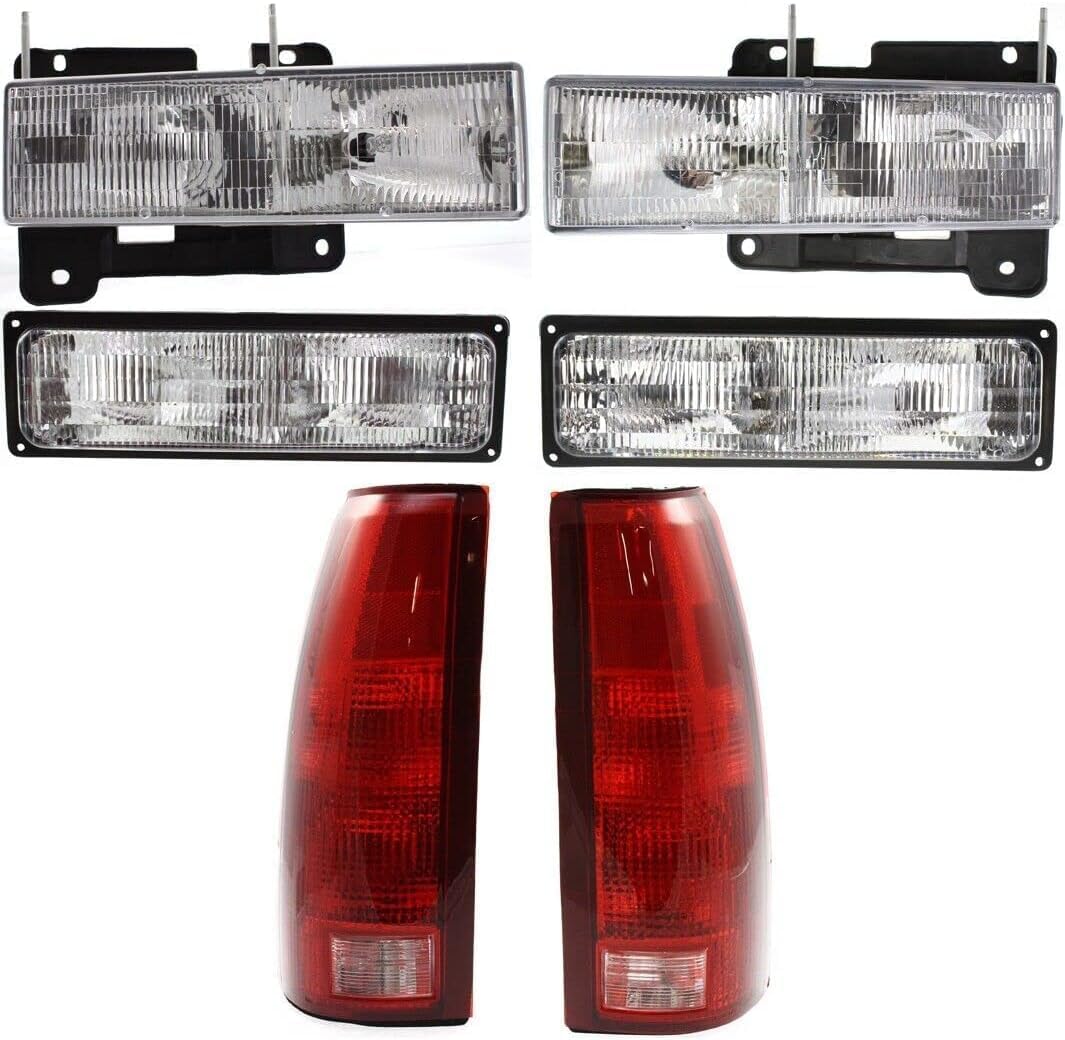 Front Head Lights Composite Assembly + Signal + Tail Lamps Right & Left Side Direct Replacement Compatible With Chevrolet & GMC C/K-Series 1994-1999 GM2521128 GM2520128 GM2502101