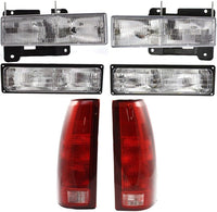 Front Head Lights Composite Assembly + Signal + Tail Lamps Right & Left Side Direct Replacement Compatible With Chevrolet & GMC C/K-Series 1994-1999 GM2521128 GM2520128 GM2502101