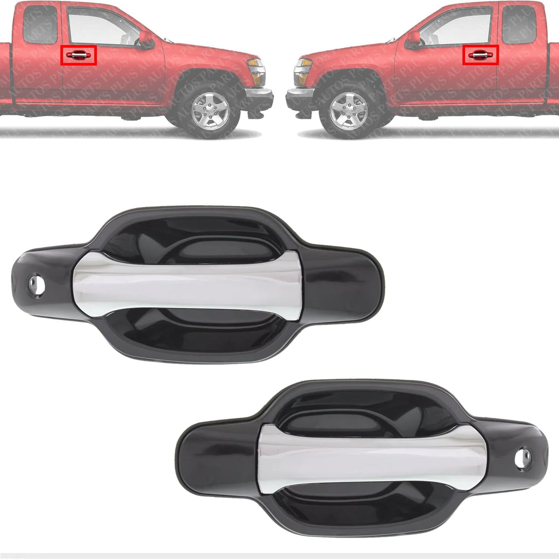 Set of 2 Front Exterior Door Handle Chrome with Smooth Black Right Passenger & Left Driver Side Direct Replacement Compatible with 2004-2012 GMC Canyon/Chevrolet Colorado 8972985350