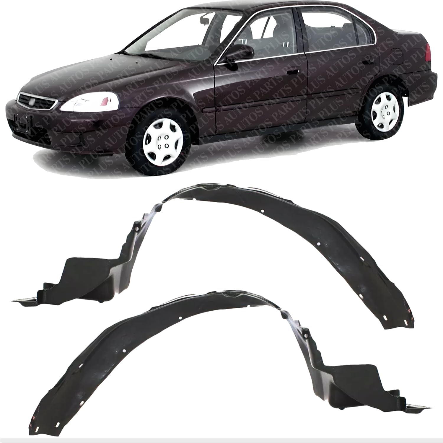 Set Of 2 Front Fender Liner Right Passenger & Left Driver Side Direct Replacement Compatible With 1996-2000 Honda Civic HO1249103 HO1248103 74101S04010 74151S04000
