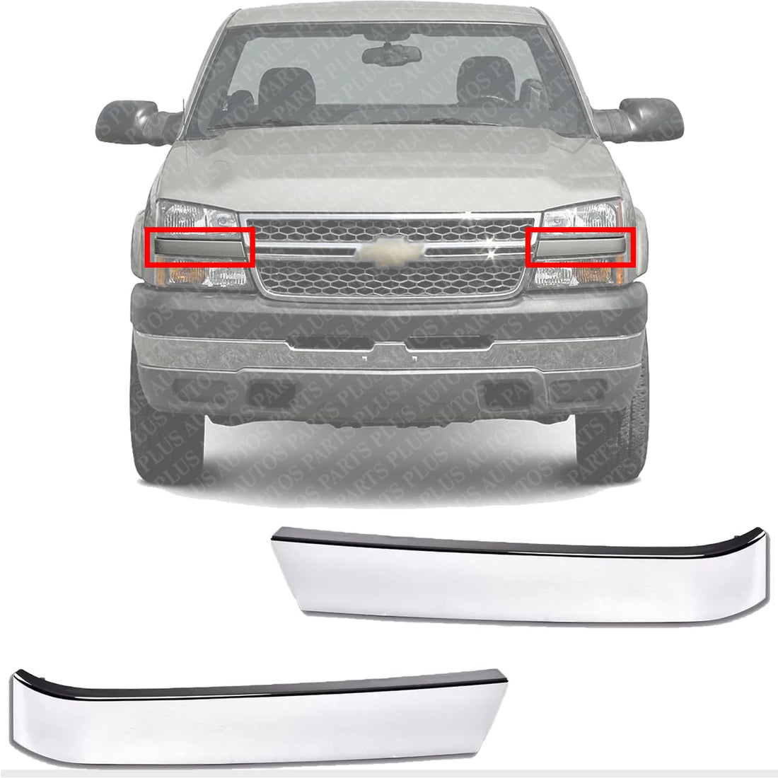 Set Of 2 Front Grille Molding Chrome Left Driver & Right Passenger Side Direct Replacement Compatible With 2003-2006 Chevrolet Silverado GM1212105 GM1213105 10397972 10397973