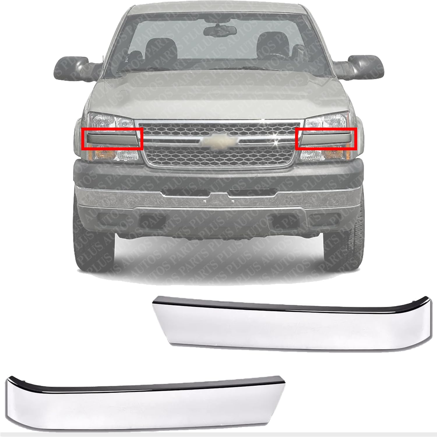 Set Of 2 Front Grille Molding Chrome Left Driver & Right Passenger Side Direct Replacement Compatible With 2003-2006 Chevrolet Silverado GM1212105 GM1213105 10397972 10397973