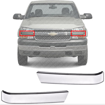 Set Of 2 Front Grille Molding Chrome Left Driver & Right Passenger Side Direct Replacement Compatible With 2003-2006 Chevrolet Silverado GM1212105 GM1213105 10397972 10397973