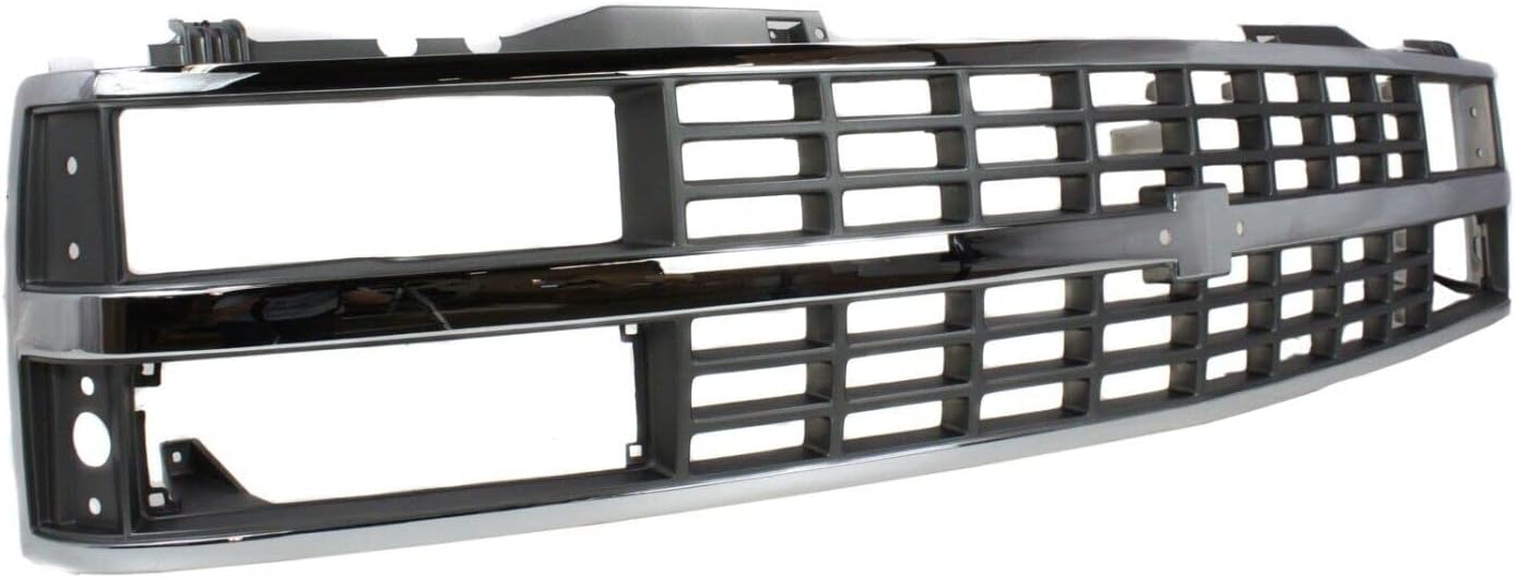 Front Grille Chrome Shell & Black Insert With Quad or Composite Headlights Direct Replacement Compatible With 1988-1993 Chevrolet C/K Series GM1200142 15615110