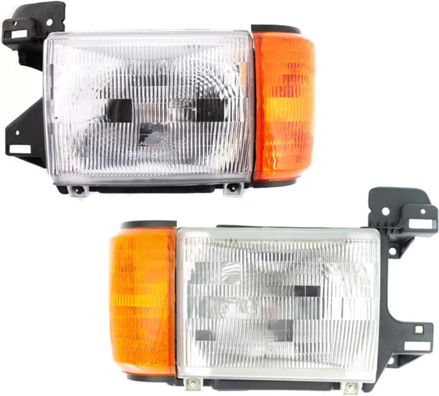 Set Of 2 Front Head Light With Side Marker Lamp Without Trim Left Driver & Right Passenger Side Direct Replacement Compatible With 1987-1991 Ford F-Series FO2503104 FO2502104