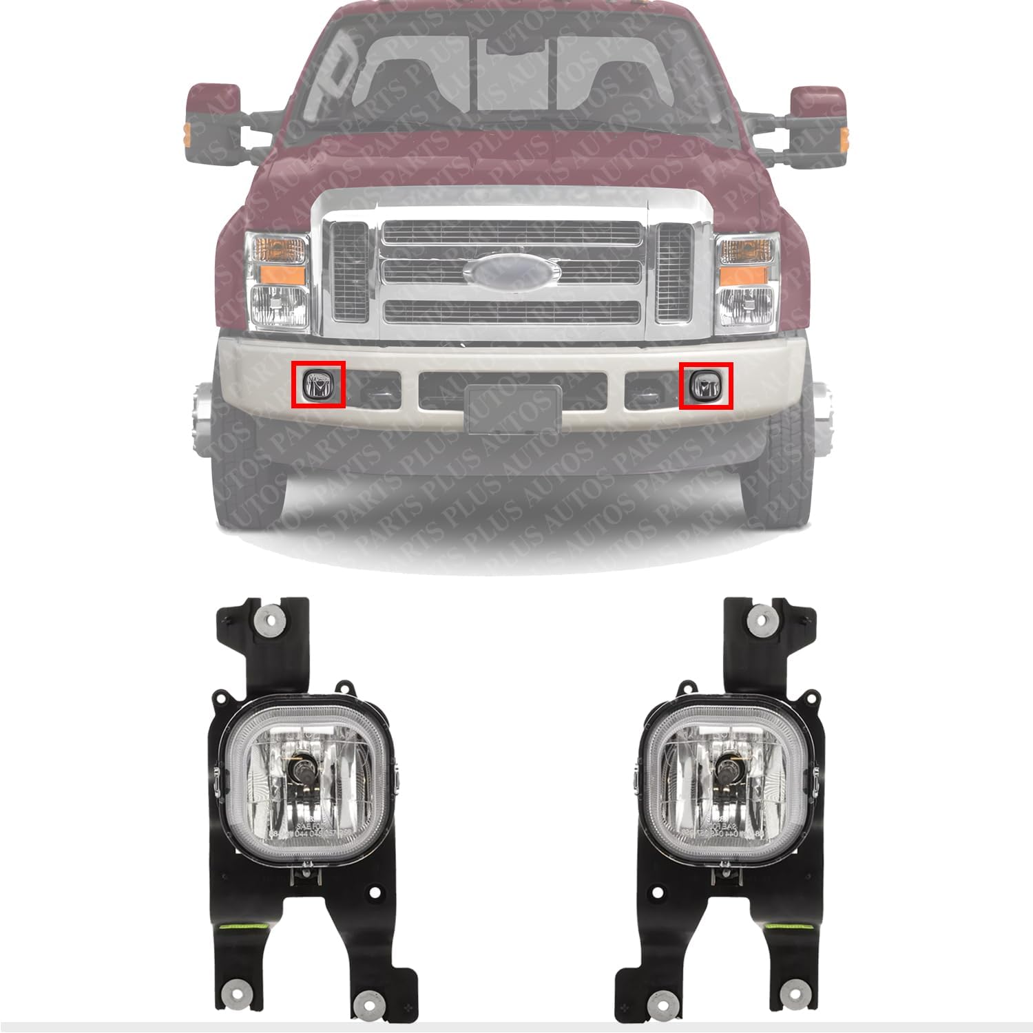 SET OF 2 FRONT FOG LIGHT ASSEMBLY RIGHT PASSENGER & LEFT DRIVER SIDE DIRECT REPLACEMENT COMPATIBLE WITH 2008-2010 FORD F-SERIES SUPER DUTY 7C3Z15200AA-PFM 7C3Z15201AA-PFM