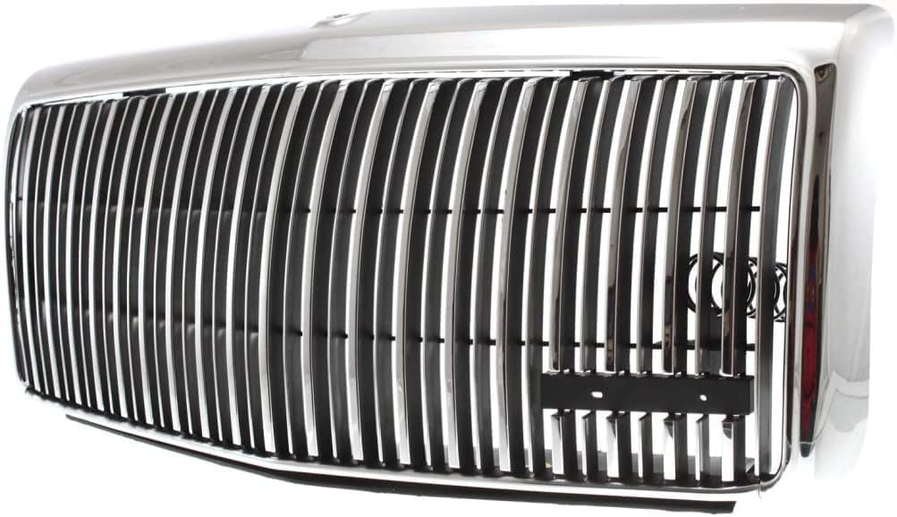 Front Grille Assembly Chrome Shell And Insert Plastic With Emblem Provision Direct Replacement Compatible With 1995-1997 Lincoln Town Car FO1200333 F5VY8200A