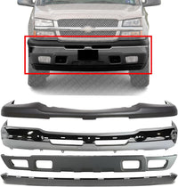 Front Bumper Chrome Steel + Upper Cover + Lower Valance + Extension Textured Direct Replacement Compatible With 2003-2006 Chevrolet Silverado 1500 GM1051110 GM1002416 GM1092200